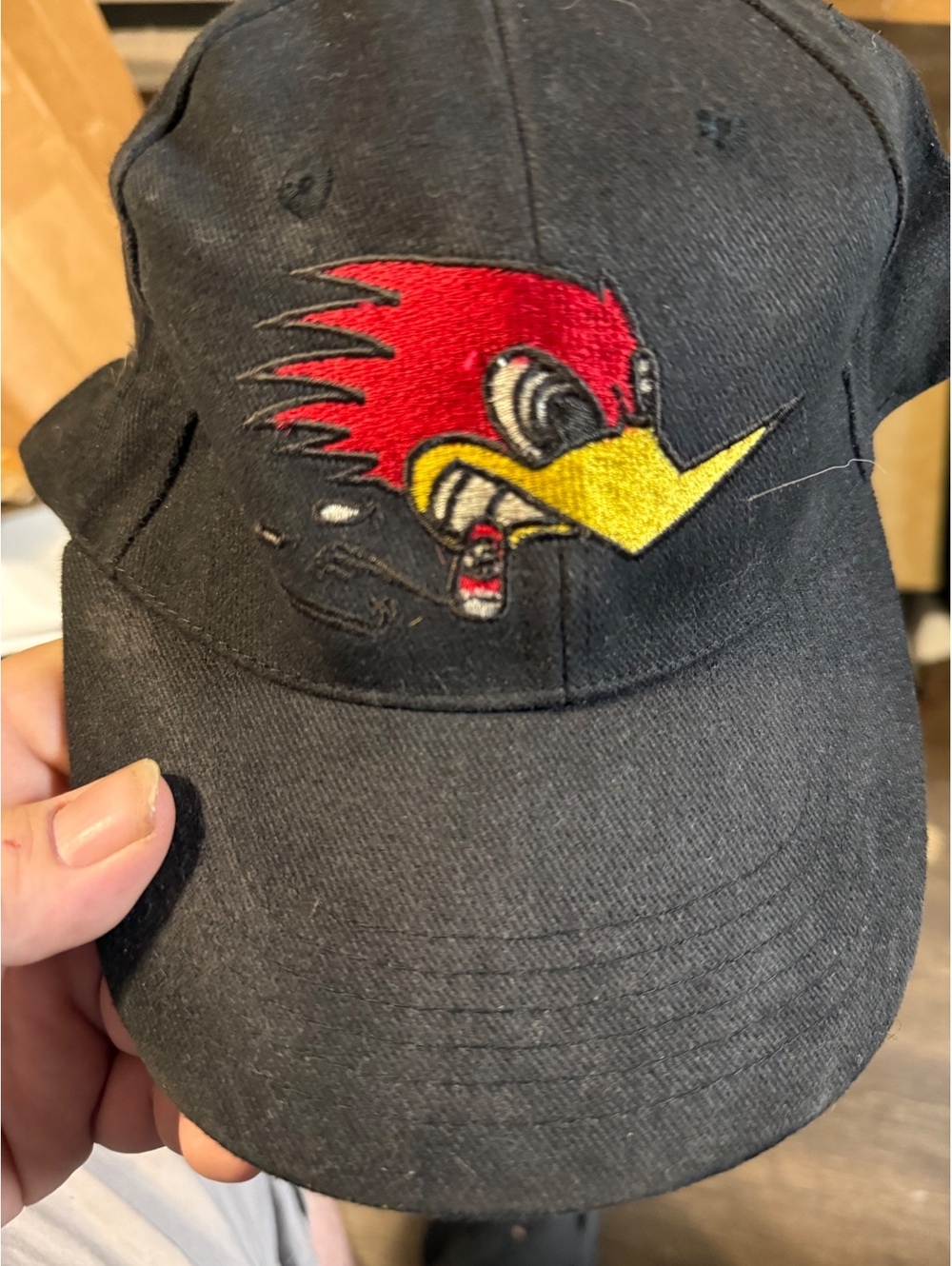 MrHorsepower Black Snapback Hat with Embroidered Woodpecker Logo